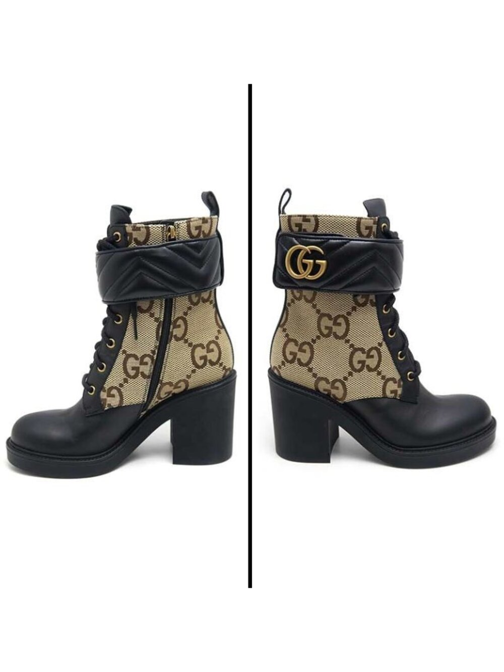 Gucci Double G Ankle Boots 38 GG Canvas Leather - Picture 3 of 11